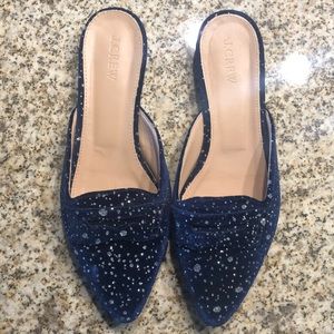 J. Crew Glitter Speckled Velvet Loafer Mules